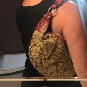 Coach red snakeskin trim bag. GORGOUS  unique